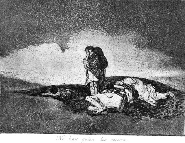 Франсиско Гойя_Лист 60 - Никто не поможет (No hay quien los socorra). На холме три мёртвые женщины, их оплакивает одинокая фигура