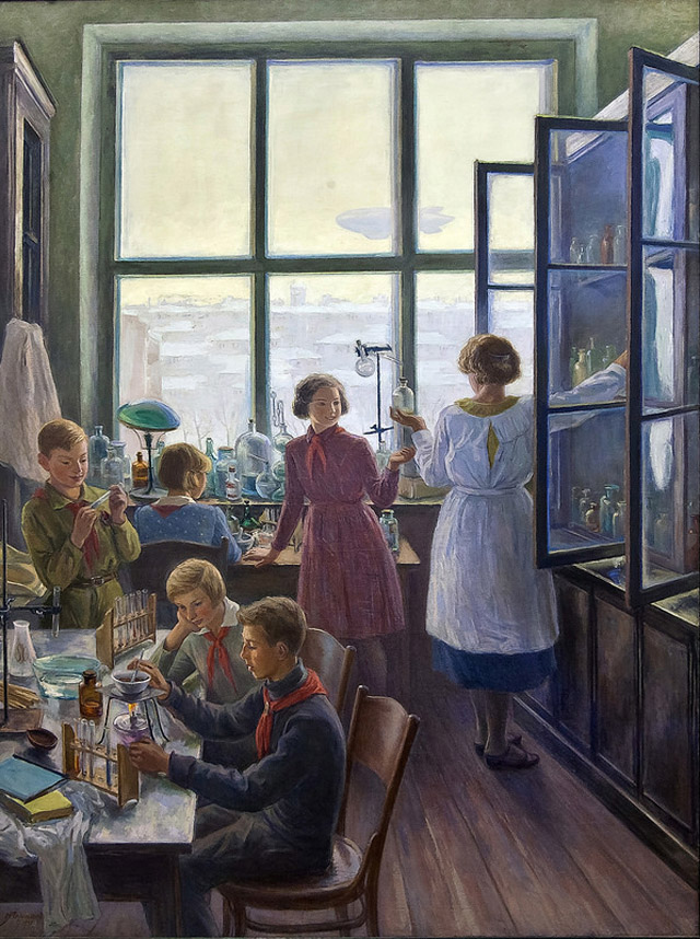 Чернышёв Н. М., "Будущие химики (В школьной химической лаборатории)", 1937 год