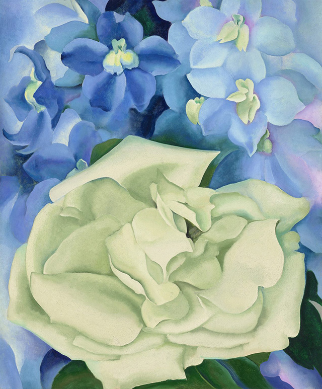 Georgia O'Keeffe "White Rose with Larkspur No. 1"