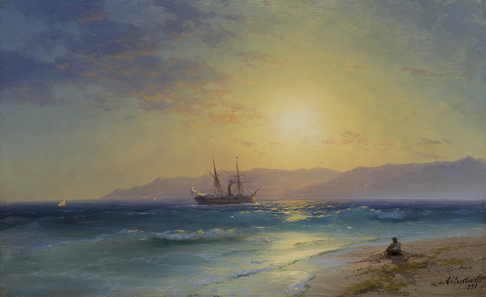 И. Айвазовский 'Корабль в море на фоне гор', 1891, фото: moscow-auction.ru