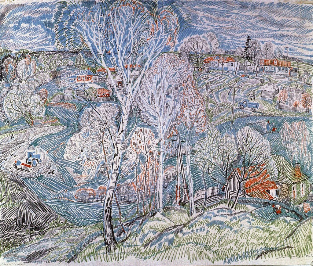 02-Станислав Никиреев - Подмосковье, цветные карандаши, 1969