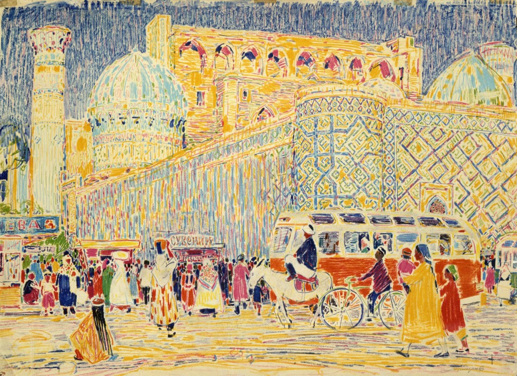 08-Станислав Никиреев - Самарканд. Регистан, цветные карандаши, 1966