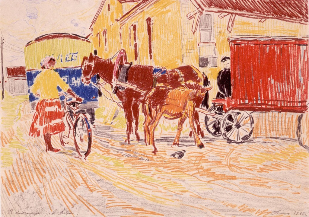 20-Станислав Никиреев - В хлебопекарне. Село Доброе, цветные карандаши, 1962