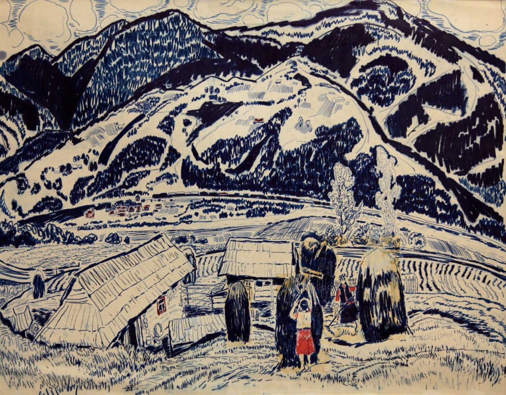 26-Станислав Никиреев - Карпаты, цветные карандаши, 1965