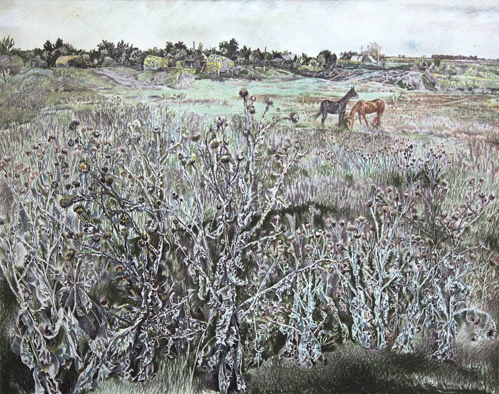 31-Станислав Никиреев - Кубанская станица, цветные карандаши, 1978