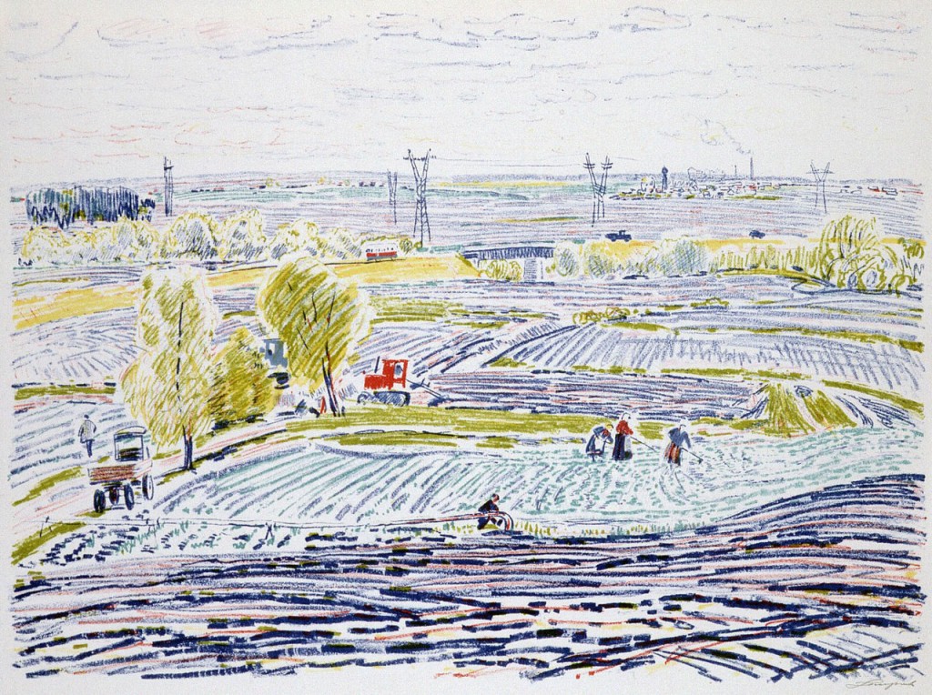 38-Станислав Никиреев - Поле. Быковка, цветные карандаши, конец 60-х