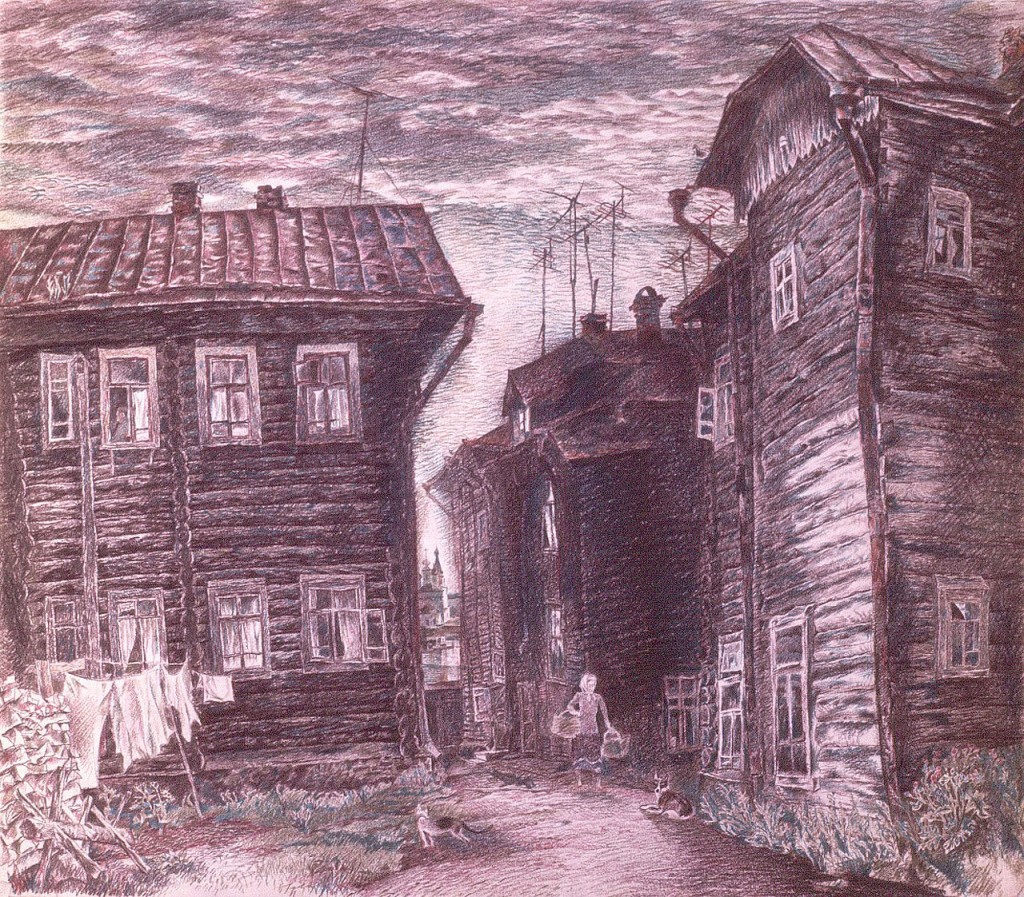 42-Станислав Никиреев - Старые дома, цветные карандаши, 1977